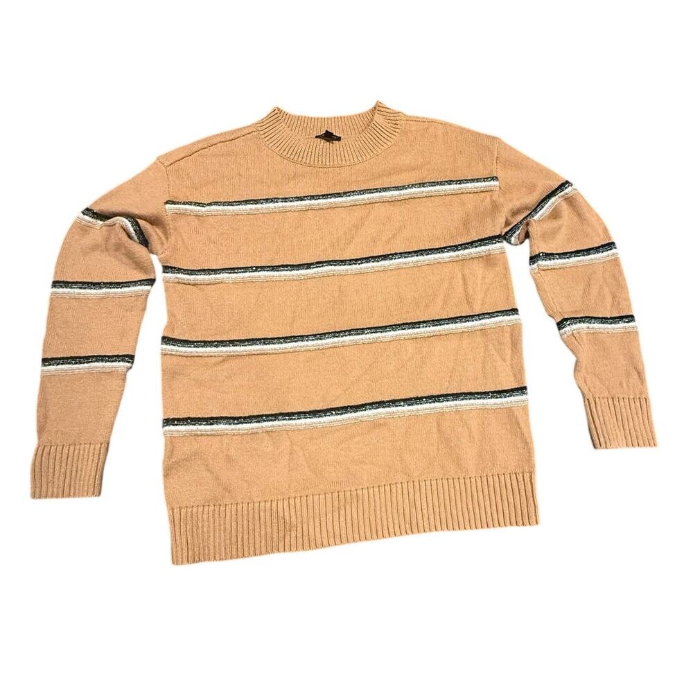 Talbots Women's Tan Striped Pattern Crewneck Knit Pullover Sweater Size XS